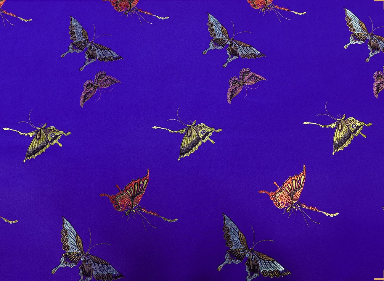 Black Silk Brocade Fabric: Butterfly Floral Jacquard (45"W)