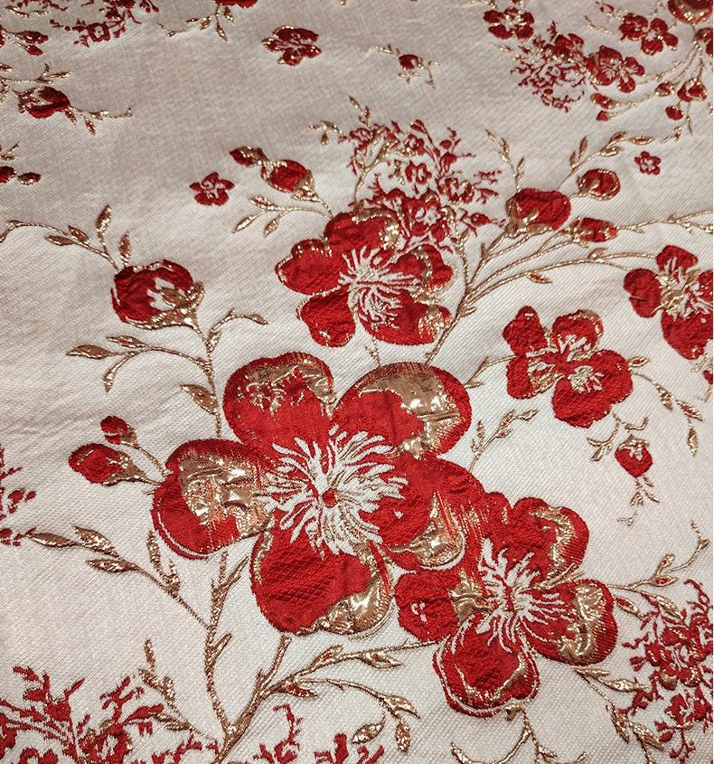 Gold Thread Floral Jacquard Fabric: 3D Oil Painting Texture, 55" Wide