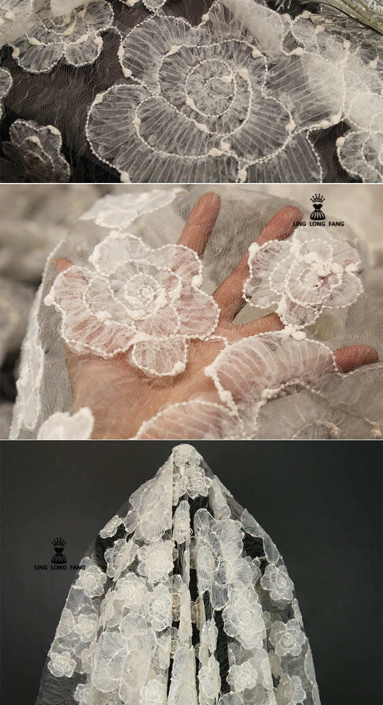 Floral Embroidery Tulle Lace Fabric, 52"W Flower Mesh, Cosplay, Sewing
