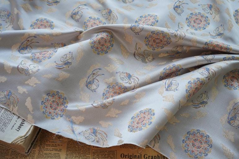 Floral Brocade Fabric: Mongolian Tibetan Style, 59" Wide