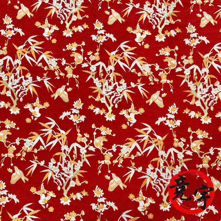 Red Jacquard Chenille Fabric: Floral Upholstery, Costume, Decor (by the Meter)