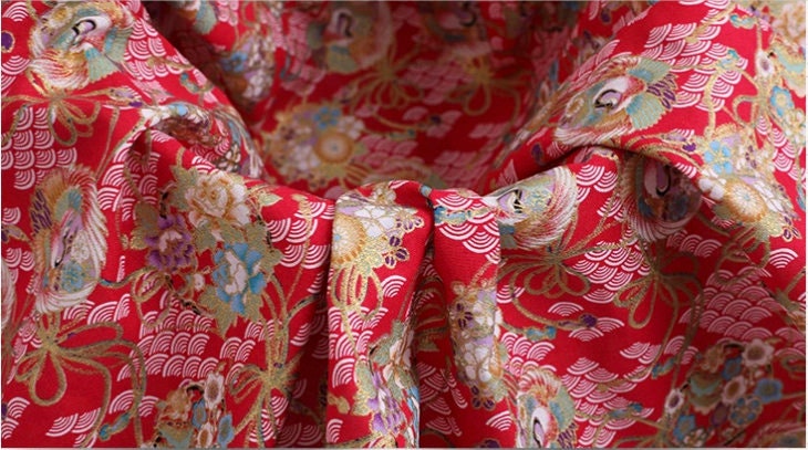 Japanese Crane Print Fabric: 100% Cotton Sewing Material