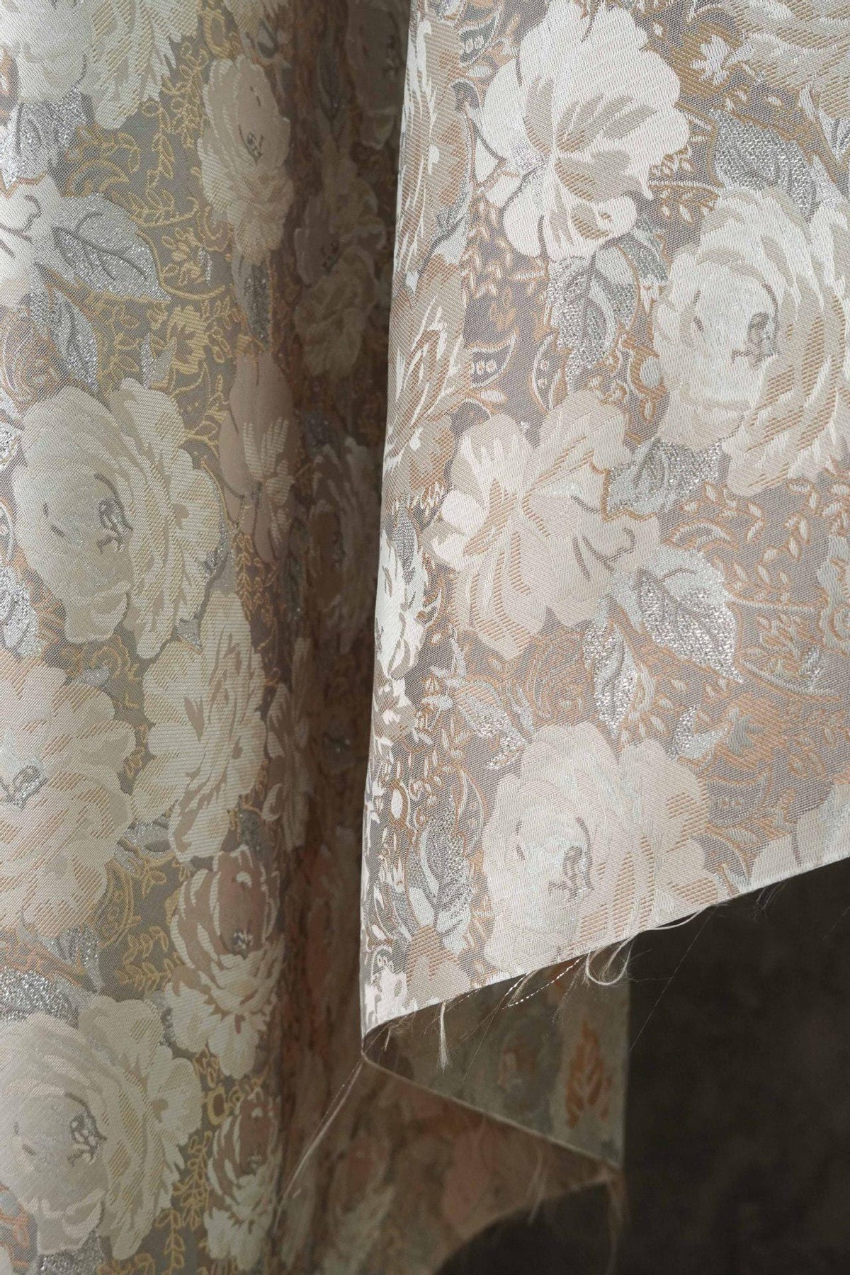 Embroidered Jacquard Fabric: Silver Thread Floral Design, Upholstery & Costume - By the Meter - Poppylollipop