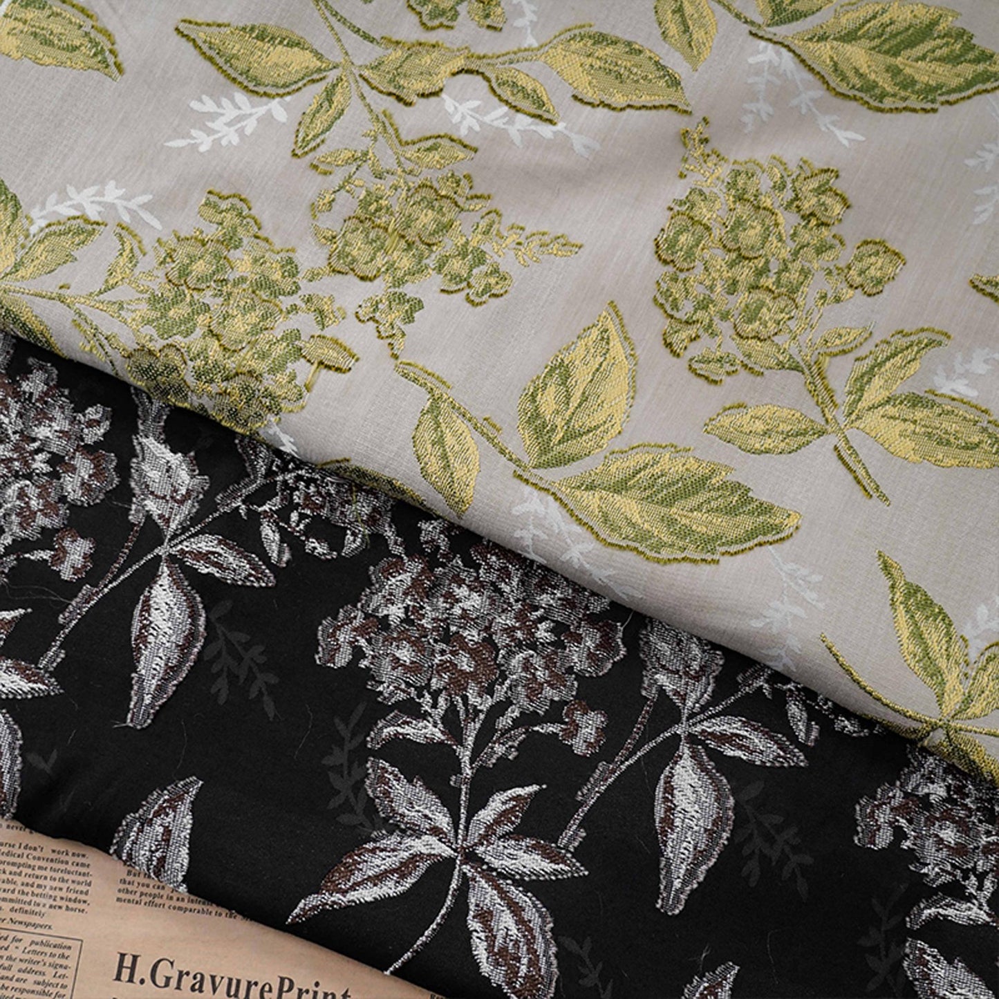 Retro Floral Jacquard Fabric: 50"W Polyester Drapery Material