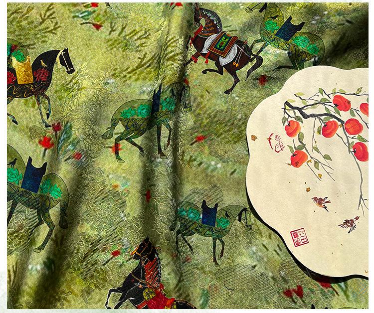 Galloping Horse Jacquard Xiangyun Silk ��� 100% Rayon Brocade Fabr"Wide