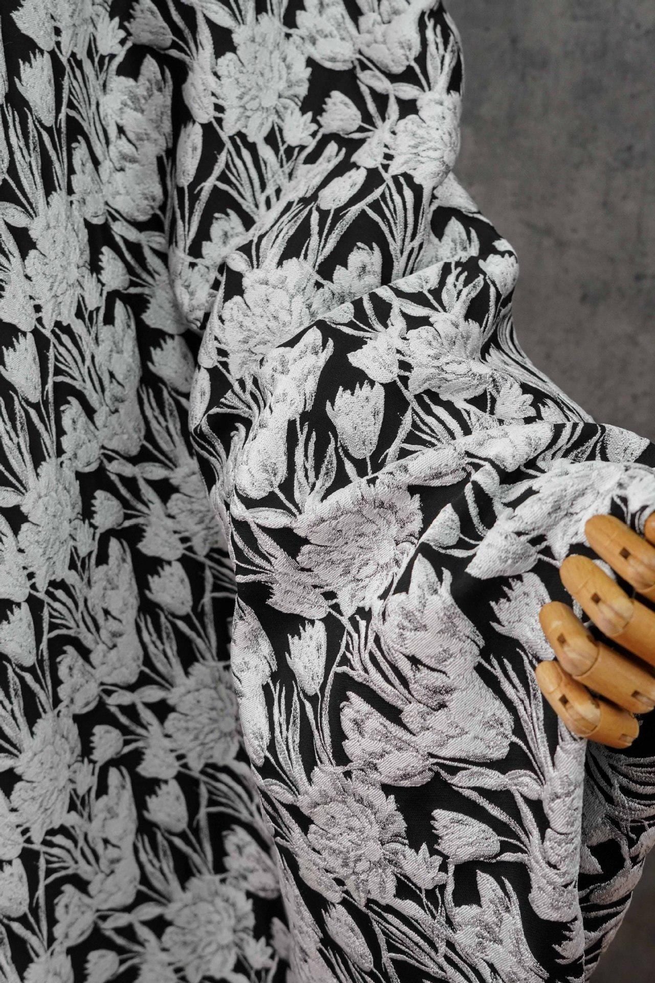 Elegant Black & White Floral Jacquard Quilting Fabric ��� Upholstery, Furniture, Bags, Sofa, DIY Sewing, Home Dec"Wide