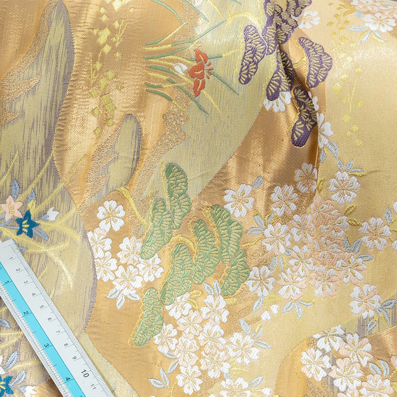 Nishijin Weaving Fabric: Gold Mountain Scene, Japanese Upholstery Fabric - Poppylollipop