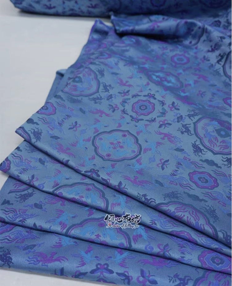 Zen Flower Brocade Fabric: Blue Purple Song Brocade, 58" Wide - Poppylollipop