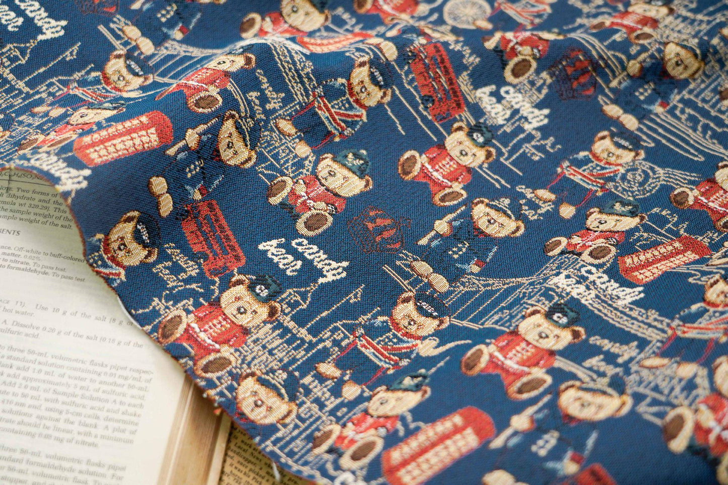 Cartoon Bear Jacquard Fabric, 60/40 Polyester/Cotton, 55"W - Poppylollipop