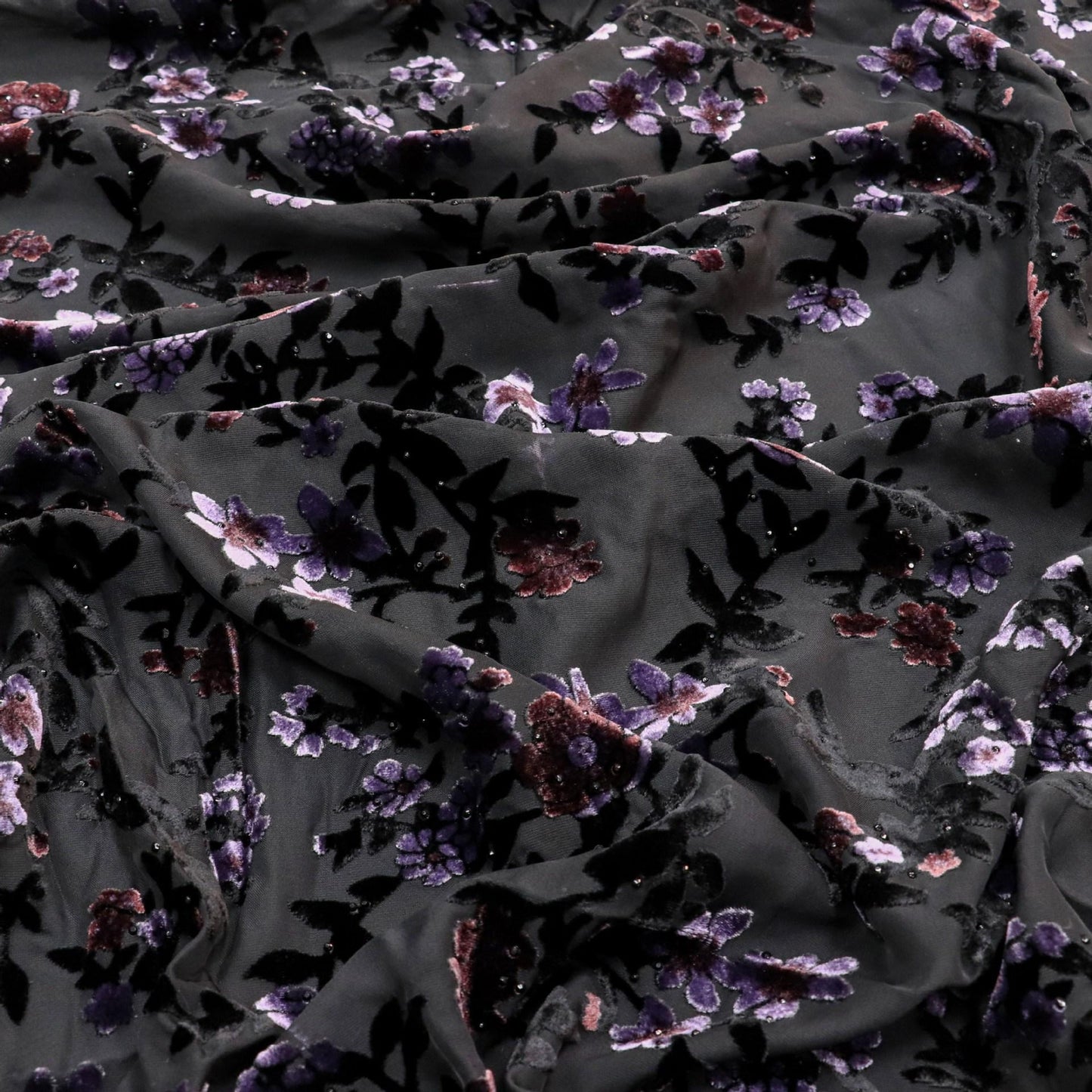 Burnout Floral Viscose Velvet Fabric: Soft Drape for Kimono, Costume - Poppylollipop
