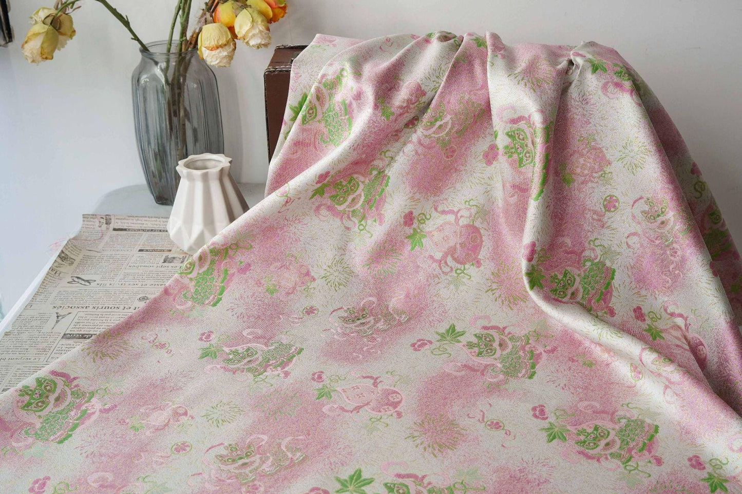 Luxury Song Dynasty Brocade Fabric, Golden Thread Jacquard Textile for Couture, Premium Oriental Silk Woven Material by the Yard - 1 Meter - Poppylollipop