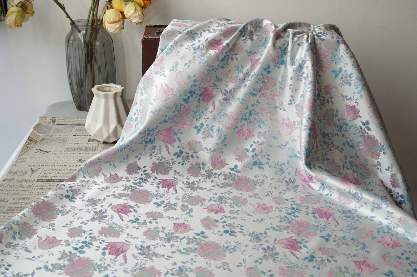 Floral Brocade Fabric, Luxury Woven Textile, Vintage Style Upholstery Craft Material, 55"Wide - Poppylollipop