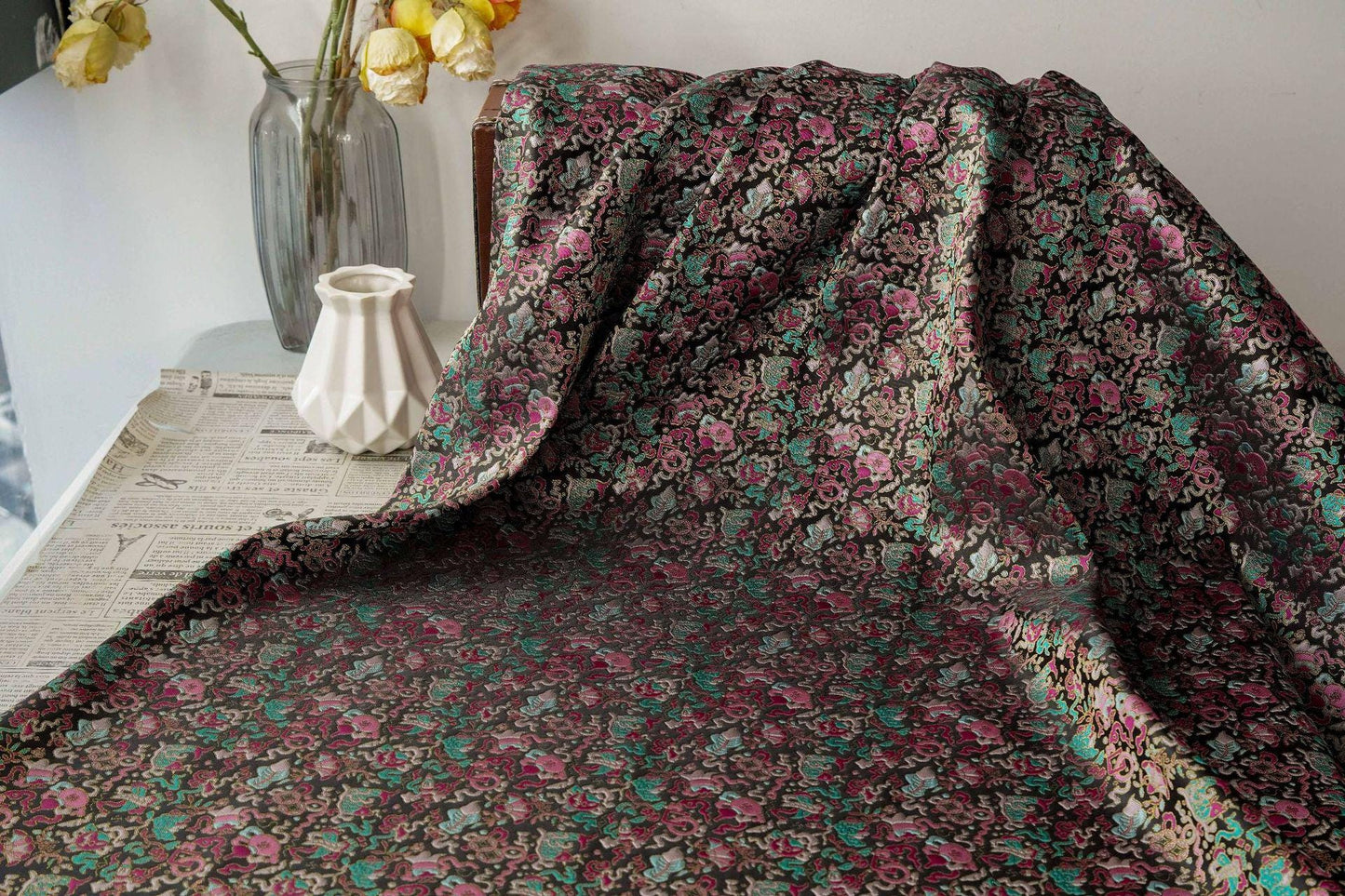 Multi - color Song Brocade Fabric with Golden Thread, Luxury Five - Color Treasure Jacquard for Sewing Design, Premium Textile by the Yard - Poppylollipop