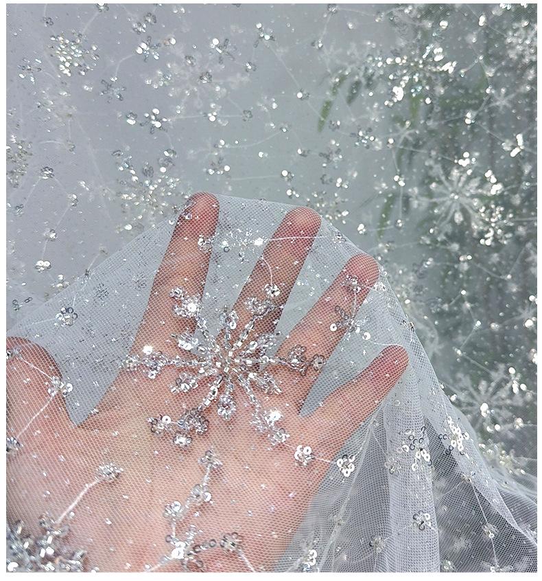 Snowflake Beaded Sequin Fabric | Colorful Embellished Fashion Fabric | Glitter Decorative | Dress Costume Decor - Poppylollipop