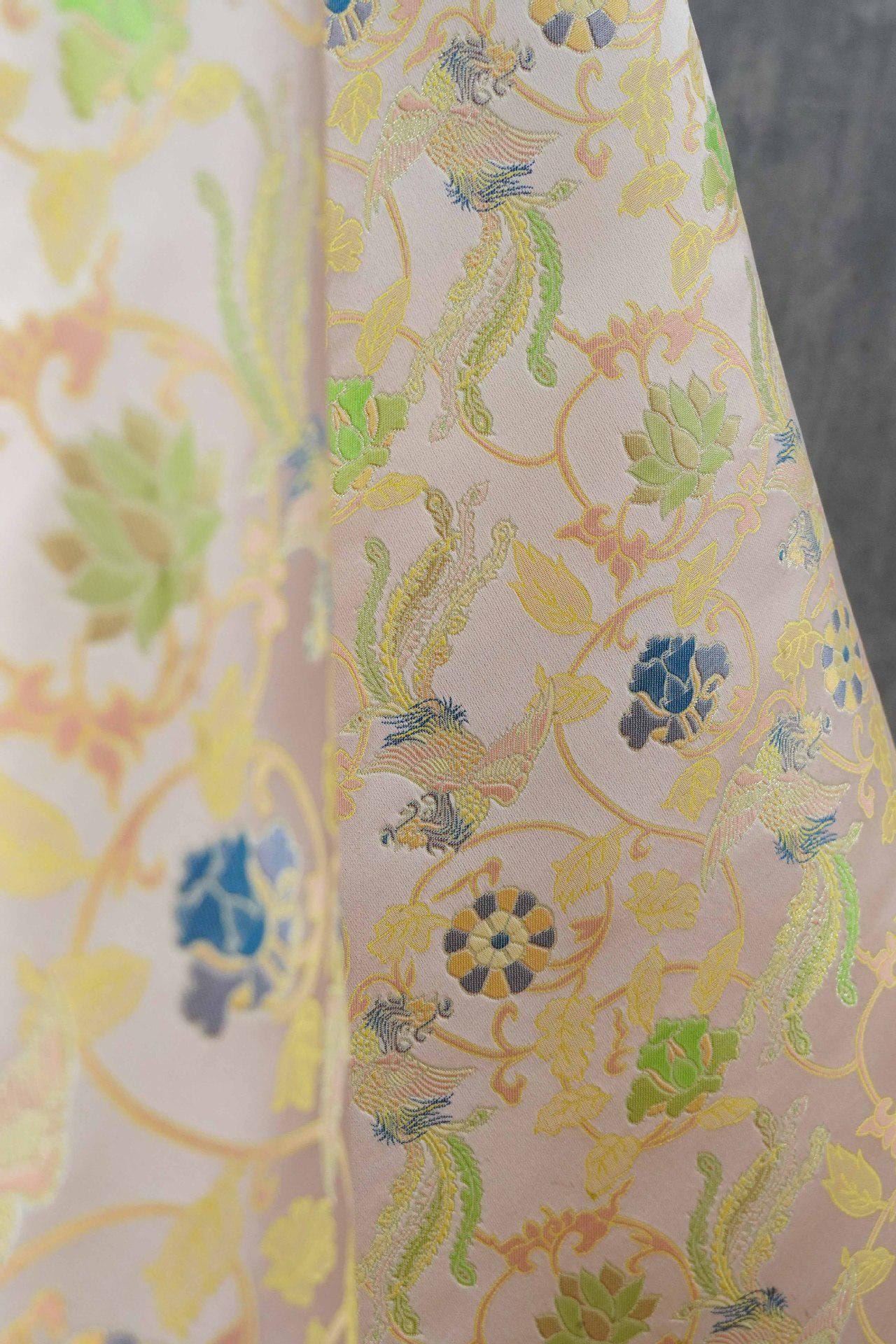 Chinese Phoenix & Lotus Song Brocade Fabric | Gold Thread Jacquard | 64" Wide | Hanfu Qipao Dress Cosplay Wedding - Poppylollipop