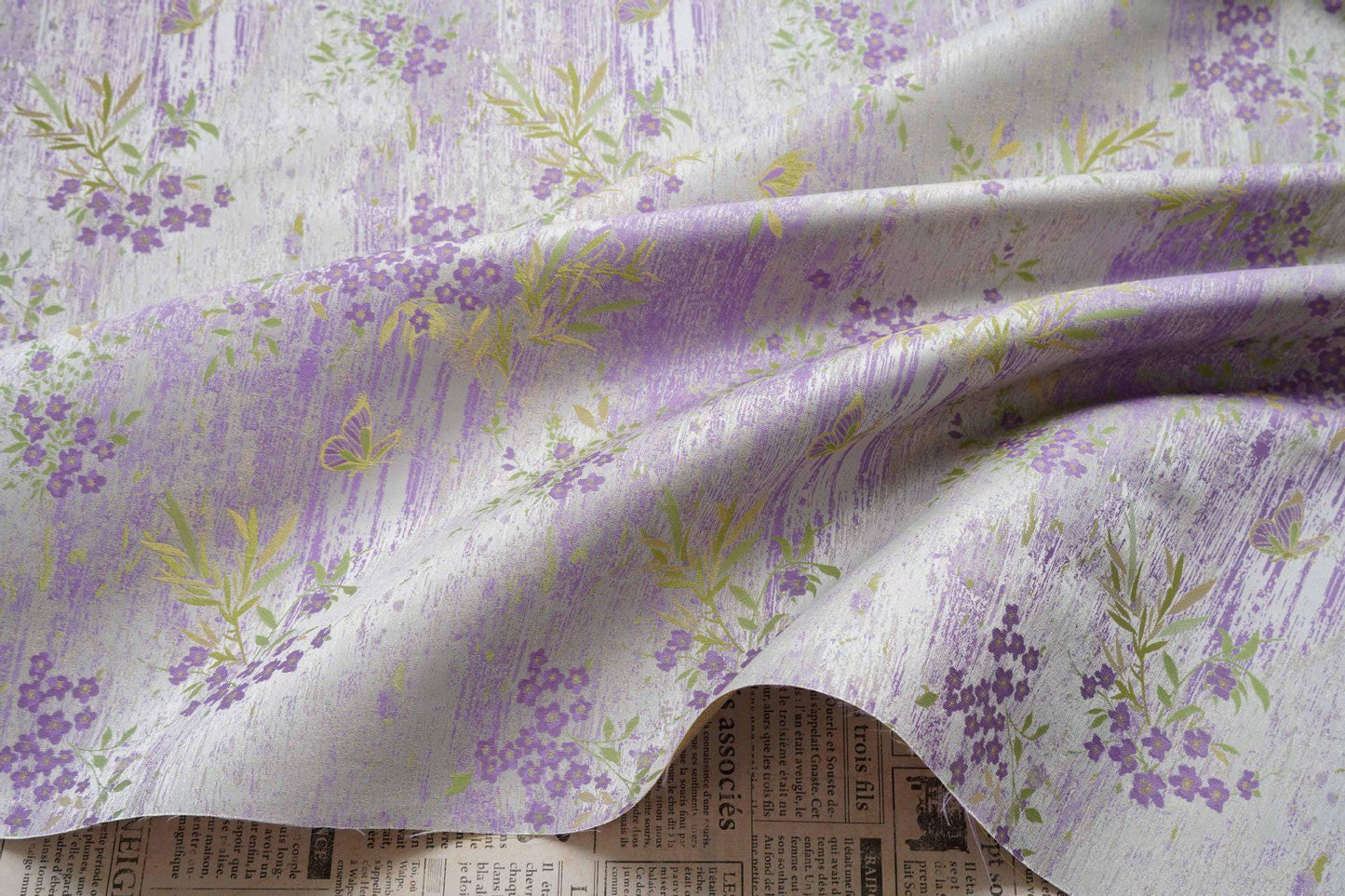 Butterfly Floral Brocade Fabric by Yard, Vintage Jacquard Dress Fabric, Decorative Textile for Bags Jewelry Box Crafts, 65"Wide