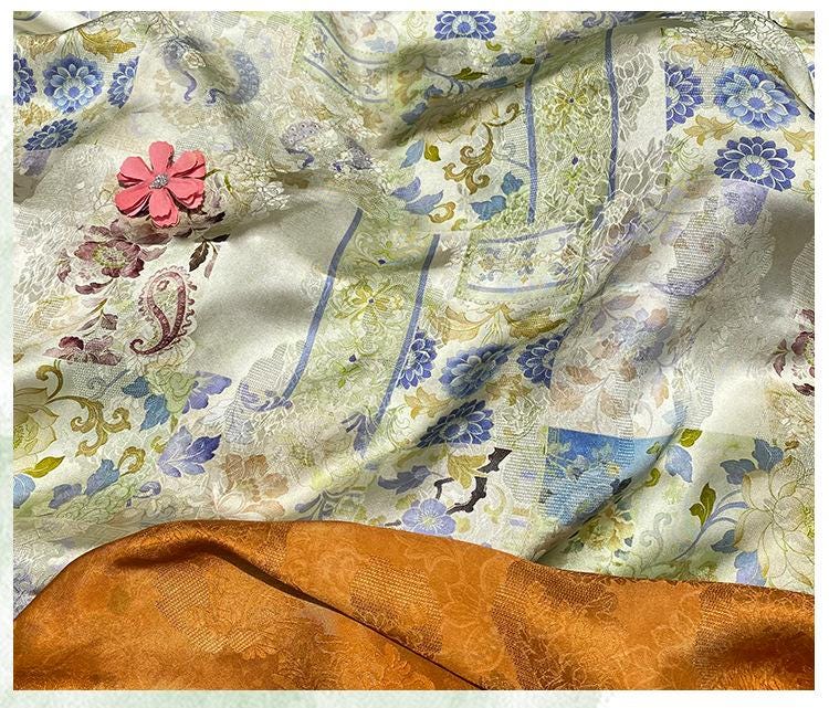 Chinese Jacquard Rayon Silk Fabric by Yard, Palace Style Patchwork Textile, Xiangyunsha Inspired Dress Fabric for Sewing Decor, 55"Wide - Poppylollipop