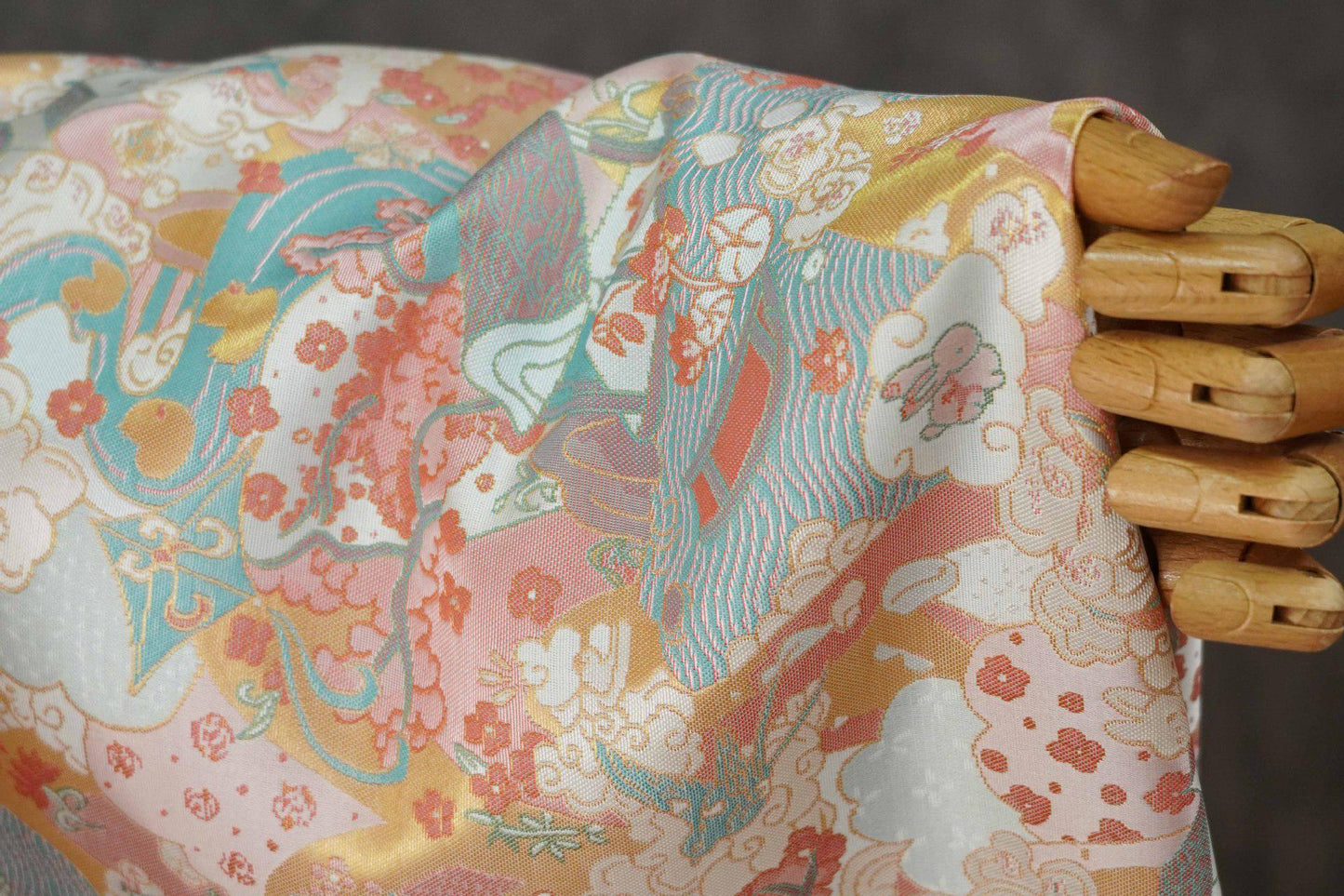 Chinese Song Brocade Fabric by Yard, Gold Metallic Jacquard Textile, Elegant Pastel Floral Satin Fabric for Dresses Upholstery Crafts, 59"W - Poppylollipop