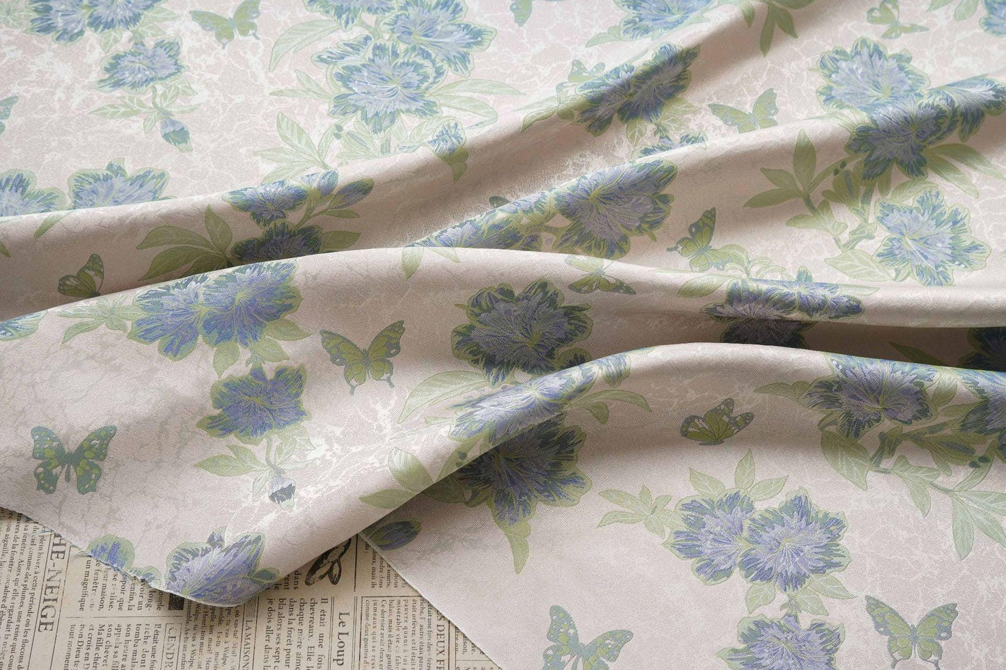 Vintage Butterfly Floral Jacquard Fabric, Soft Lavender Woven Botanical Textile for Dresses, Curtains, Upholstery & Home Decor, 65" Wide - Poppylollipop