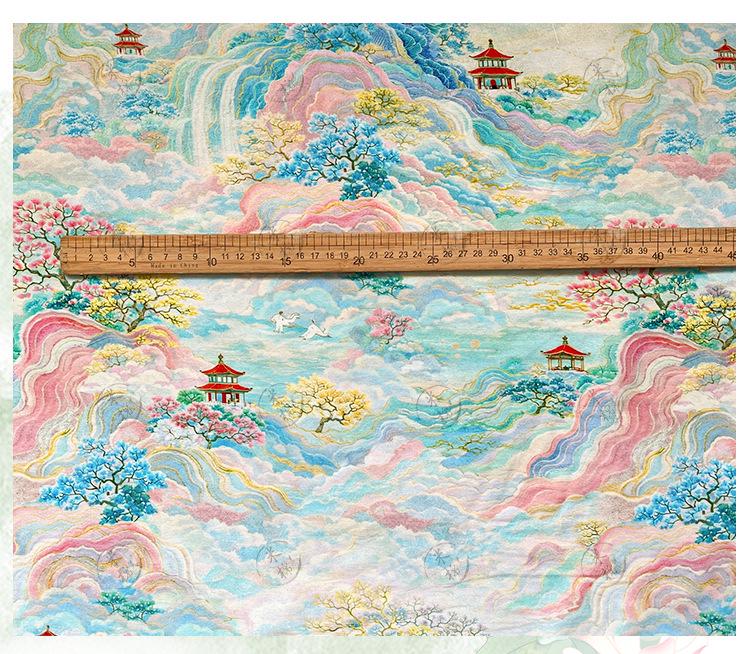 Chinese Landscape Cotton Fabric by Yard, Jiangnan Pavilion Scenic Print Textile, Soft Dress Fabric for Sewing Quilting Crafts, 59"Wide - Poppylollipop