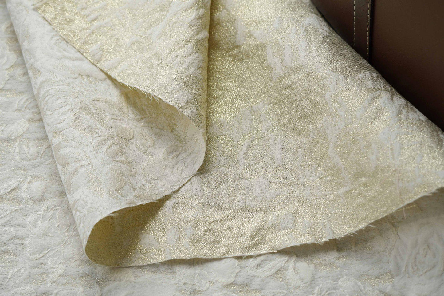 Luxury Ivory Rose Jacquard Fabric, Embossed Gold Floral Brocade Textile for Bridal Wedding Dress Couture Design, 63"Wide - Poppylollipop