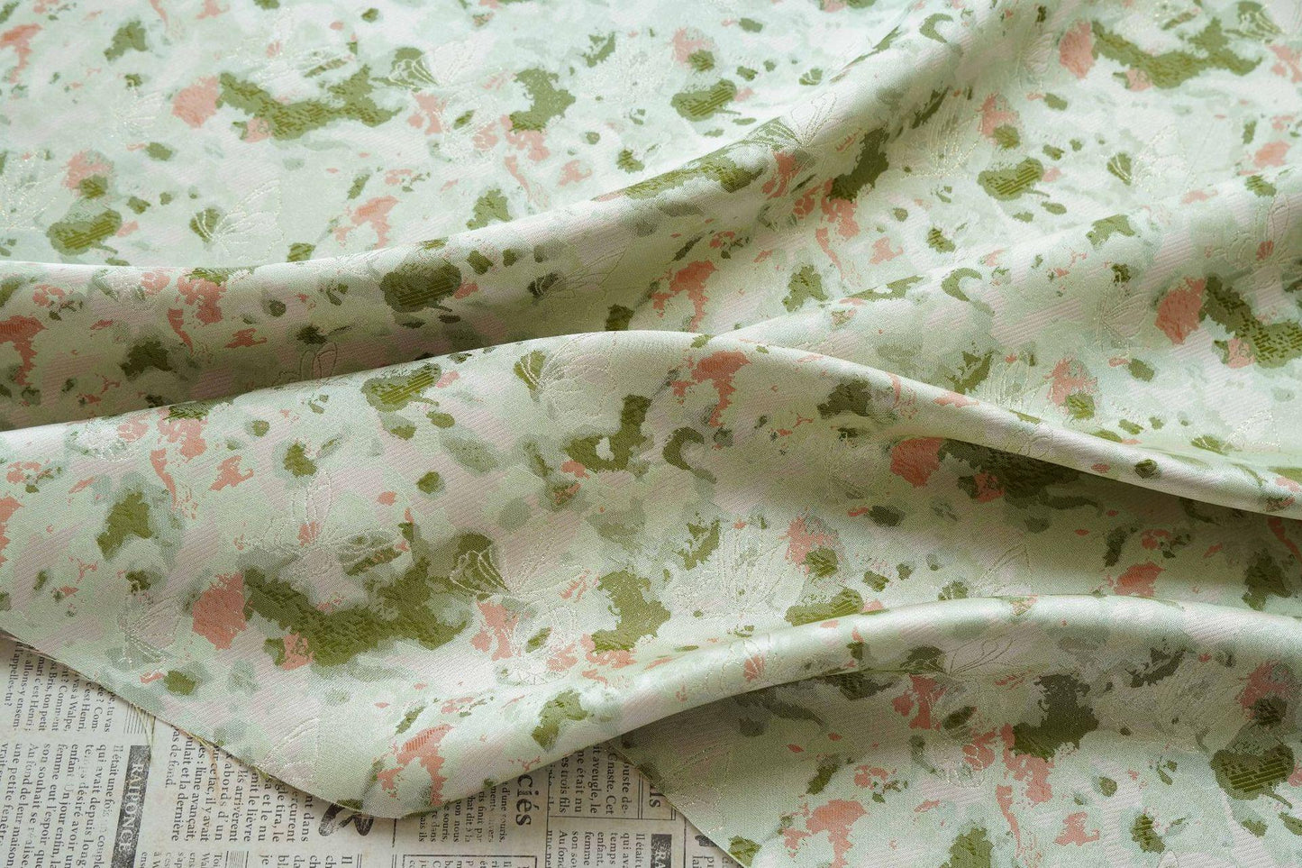 Green Floral Jacquard Fabric by Yard, Ink Wash Style Moss Print Textile, Soft Dress Fabric for Sewing Crafts Home Decor, 55"Wide - Poppylollipop