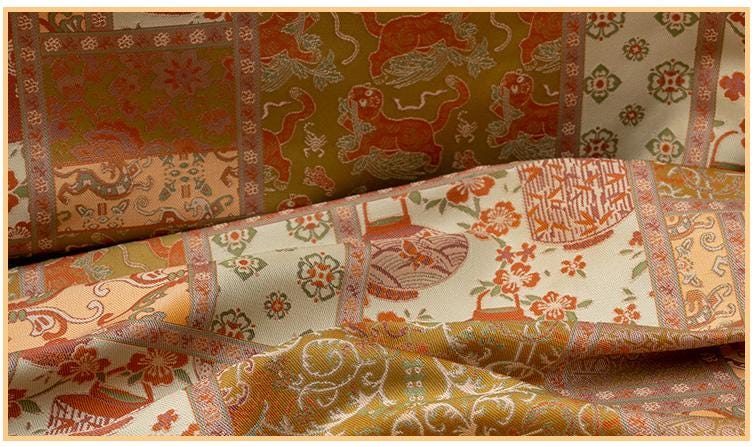 Tibetan Style Brocade Fabric, Chinese Auspicious Dragon Jacquard Textile, Gold Woven Fabric for Temple Decor Craft Sewing, 59“wide - Poppylollipop