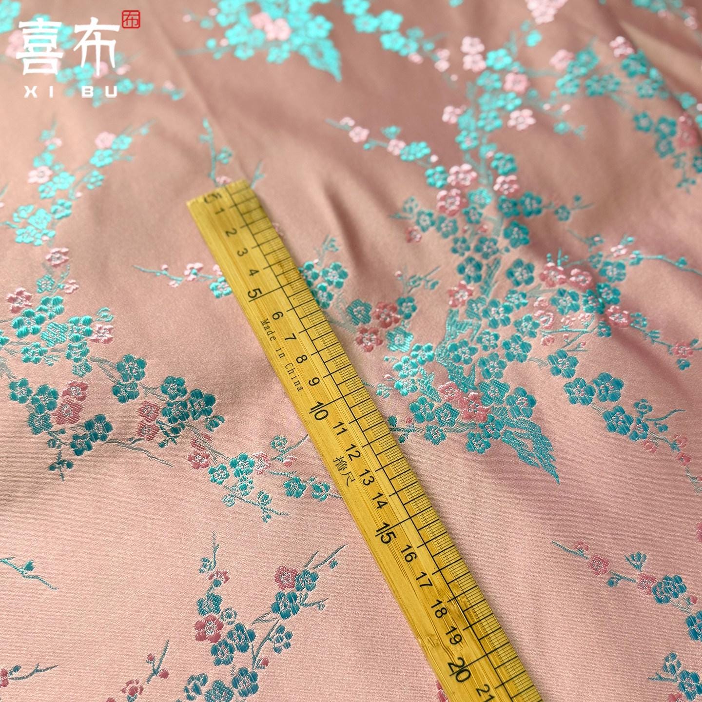 Pink Floral Brocade Fabric by Yard, Turquoise Small Flower Jacquard Textile, Elegant DIY Dress Fabric for Sewing Crafts Decor, 58"Wide - Poppylollipop