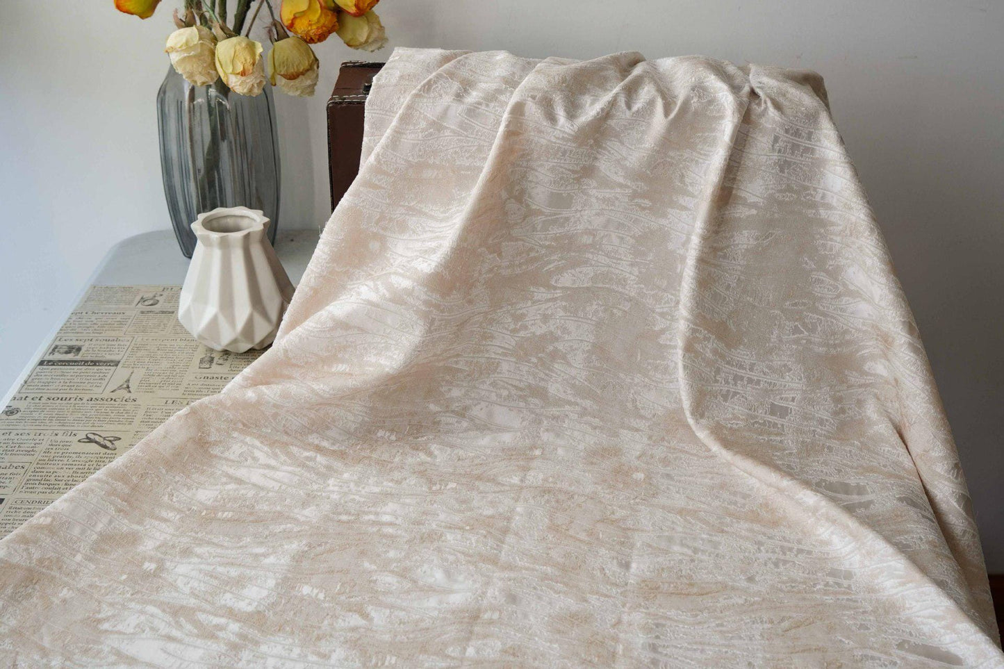 Abstract Water Ripple Jacquard Fabric, Textured Woven Textile, Minimalist White Fabric for Dress, Blouse, Home Decor DIY, 58"Wide - Poppylollipop