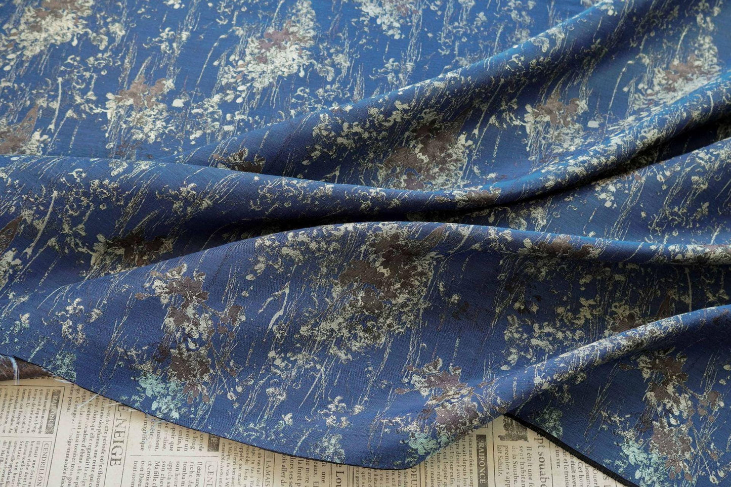 Blue Floral Jacquard Fabric, Watercolor Botanical Fabric by Yard, Vintage Woven Textile, Designer Sewing Material, Home Decor Fabric - Poppylollipop
