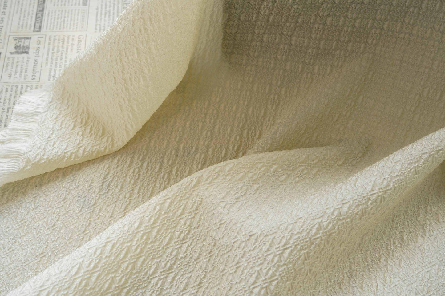 Embossed Jacquard Fabric, White Textured Geometric Floral Woven Textile, Elegant Brocade Fabric for Dress, Jacket, DIY Sewing, 53"Wide - Poppylollipop