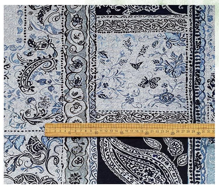 Blue Paisley Cotton Fabric, Vintage Floral Digital Print Textile, Boho Pattern Fabric for Dress, Shirt, Quilt, DIY Sewing Material - Poppylollipop