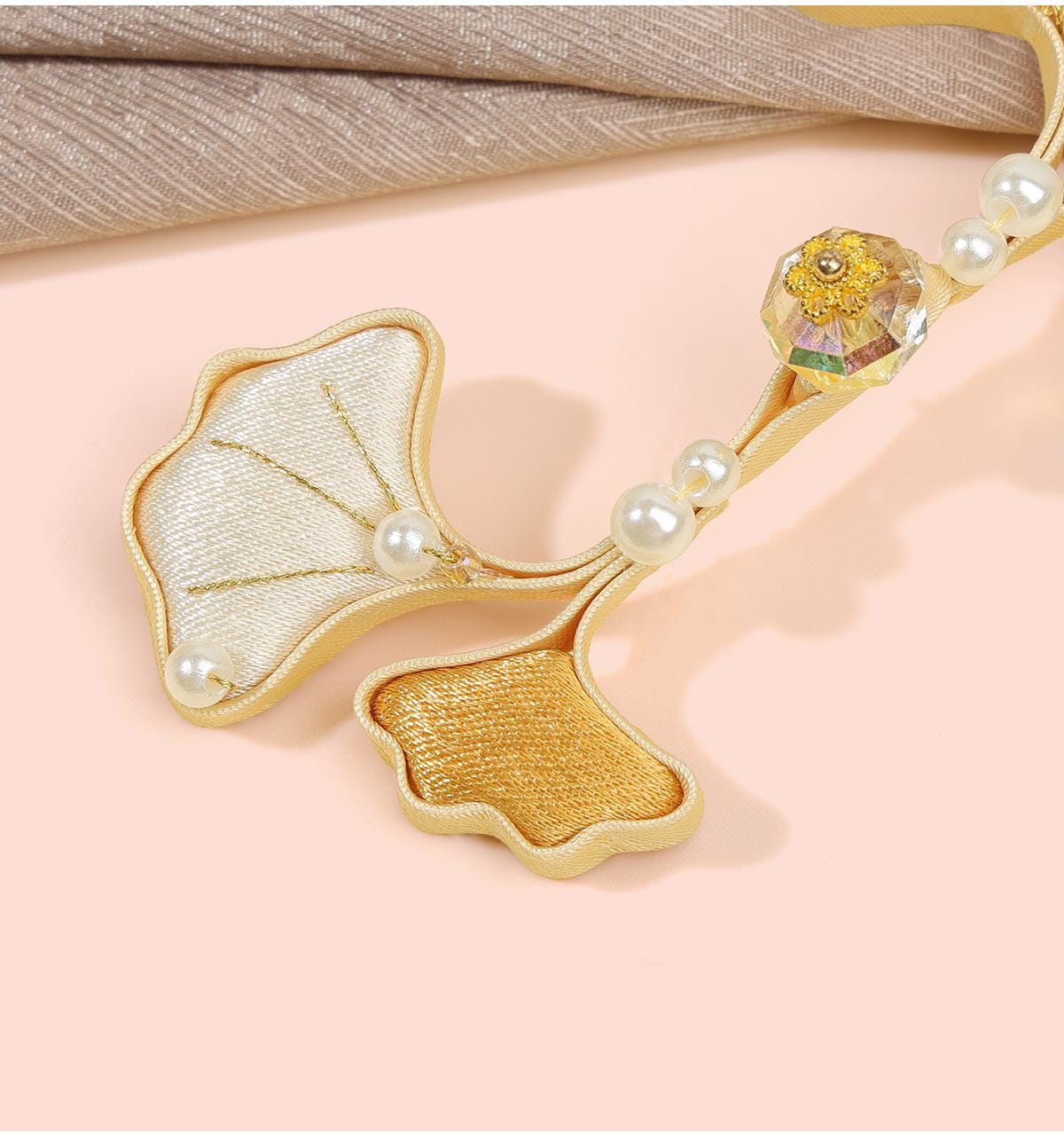 Ginkgo Leaf Frog Button, Chinese Qipao Cheongsam Closure, Gold Ivory Knot Fastener, Hanfu Sewing Trim - Poppylollipop