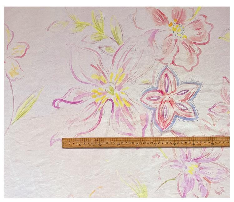 Pastel Floral Cotton Fabric, Watercolor Flower Printed Textile, Soft Romantic Fabric for Dress, Blouse, Quilting, Sewing DIY - Poppylollipop