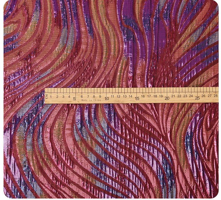 Multicolor Metallic Jacquard Fabric, Raised Wave Feather Pattern, Red Blue Gold Formal Dress, Jacket, Costume & Decor Fabric, 56"Wide - Poppylollipop