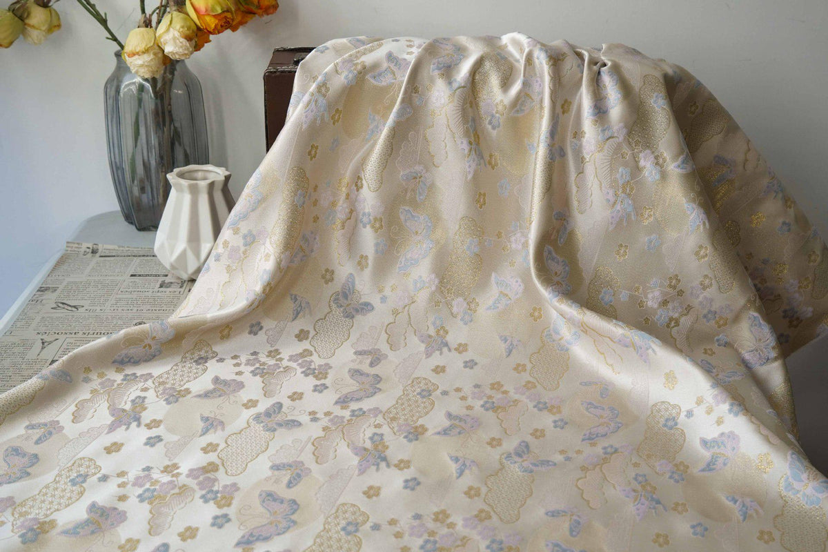Chinese Song Brocade Fabric, Butterfly Gold Thread Jacquard Textile, Traditional Asian Fabric for Decor, Jewelry Box and Crafts - Poppylollipop