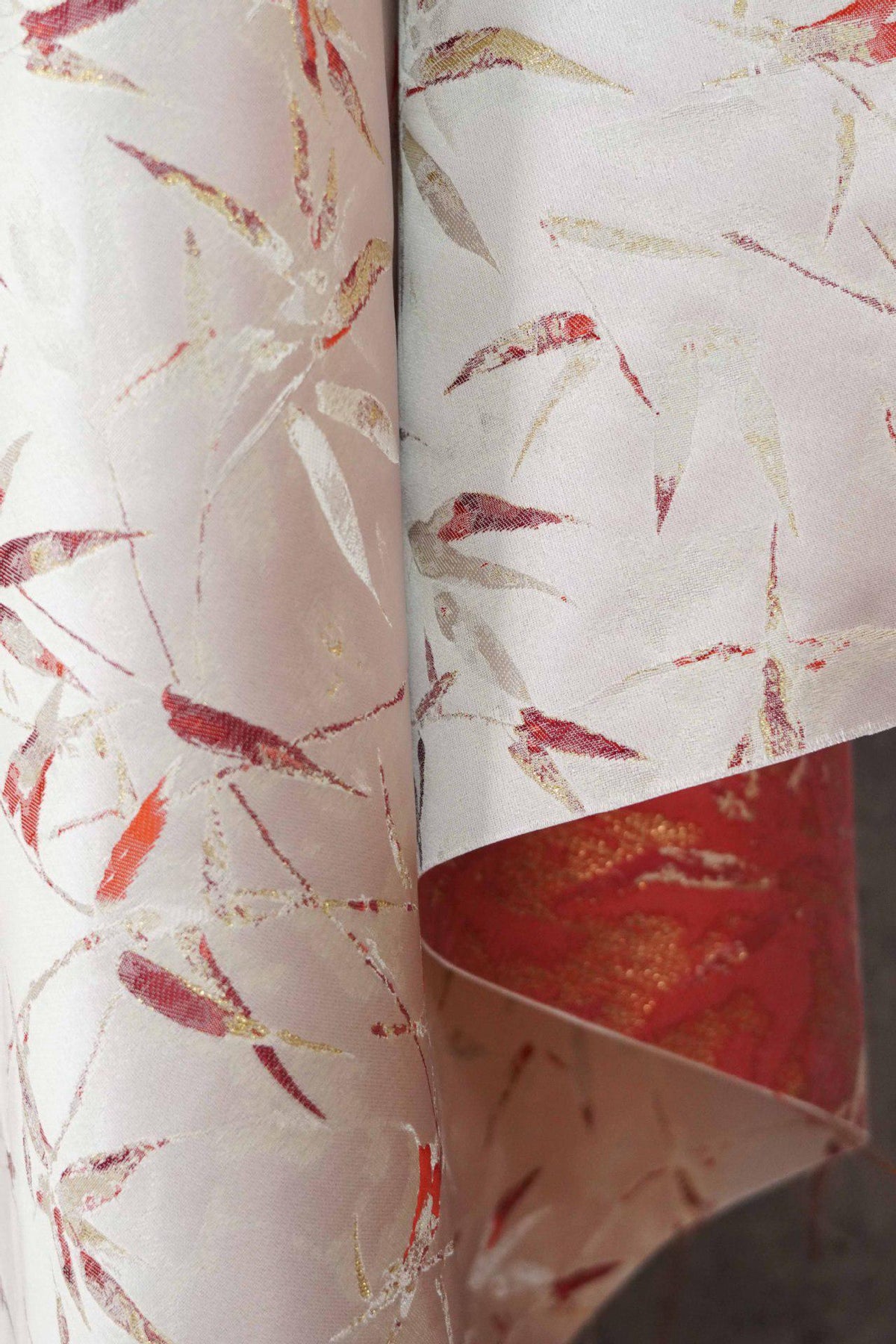 Song-Style Brocade Fabric, Ink Wash Red Bamboo Gold Thread Jacquard, White Chinese Fabric for Qipao, Hanfu, Dress & Decor, 64"Wide - Poppylollipop