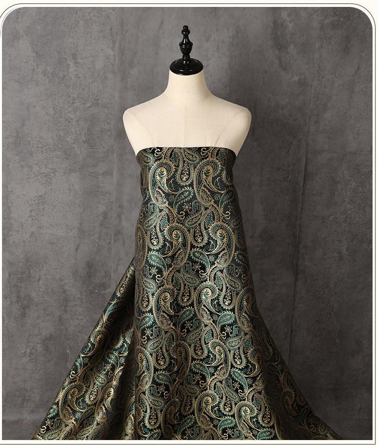 Two-Tone Paisley Jacquard Fabric, Dark Green Gold Yarn-Dyed Woven Fabric for Jacket, Vest, Dress, Costume and Decor, 59"Wide - Poppylollipop