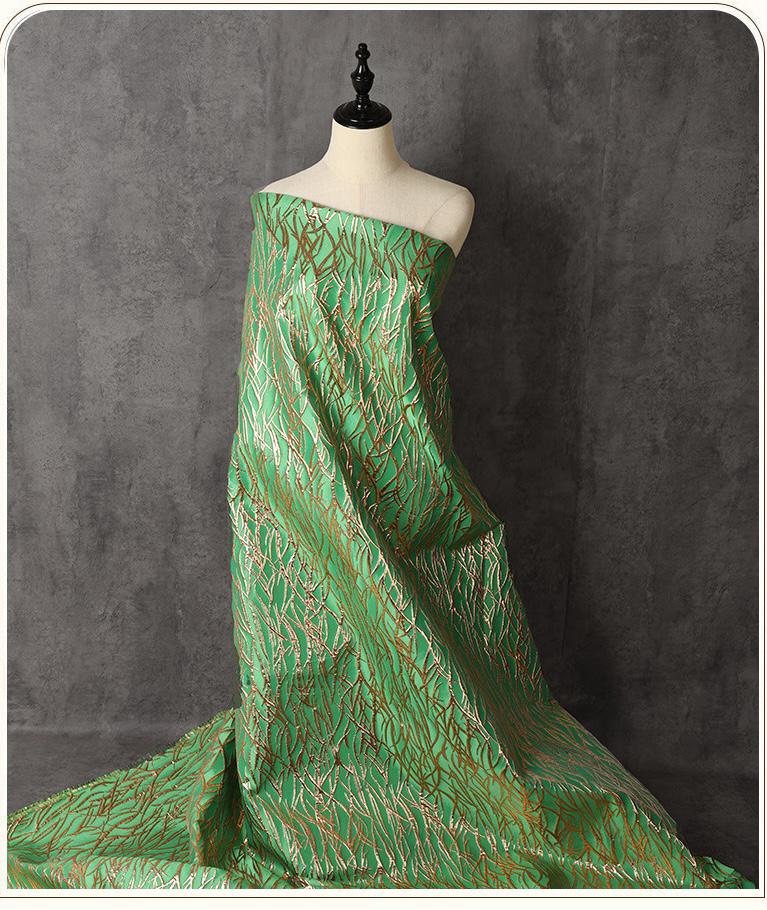 Green Metallic Jacquard Fabric, Raised Gold Line Texture, Abstract Branch Stripe Brocade for Dress, Jacket, Costume & Decor, 57"Wide - Poppylollipop