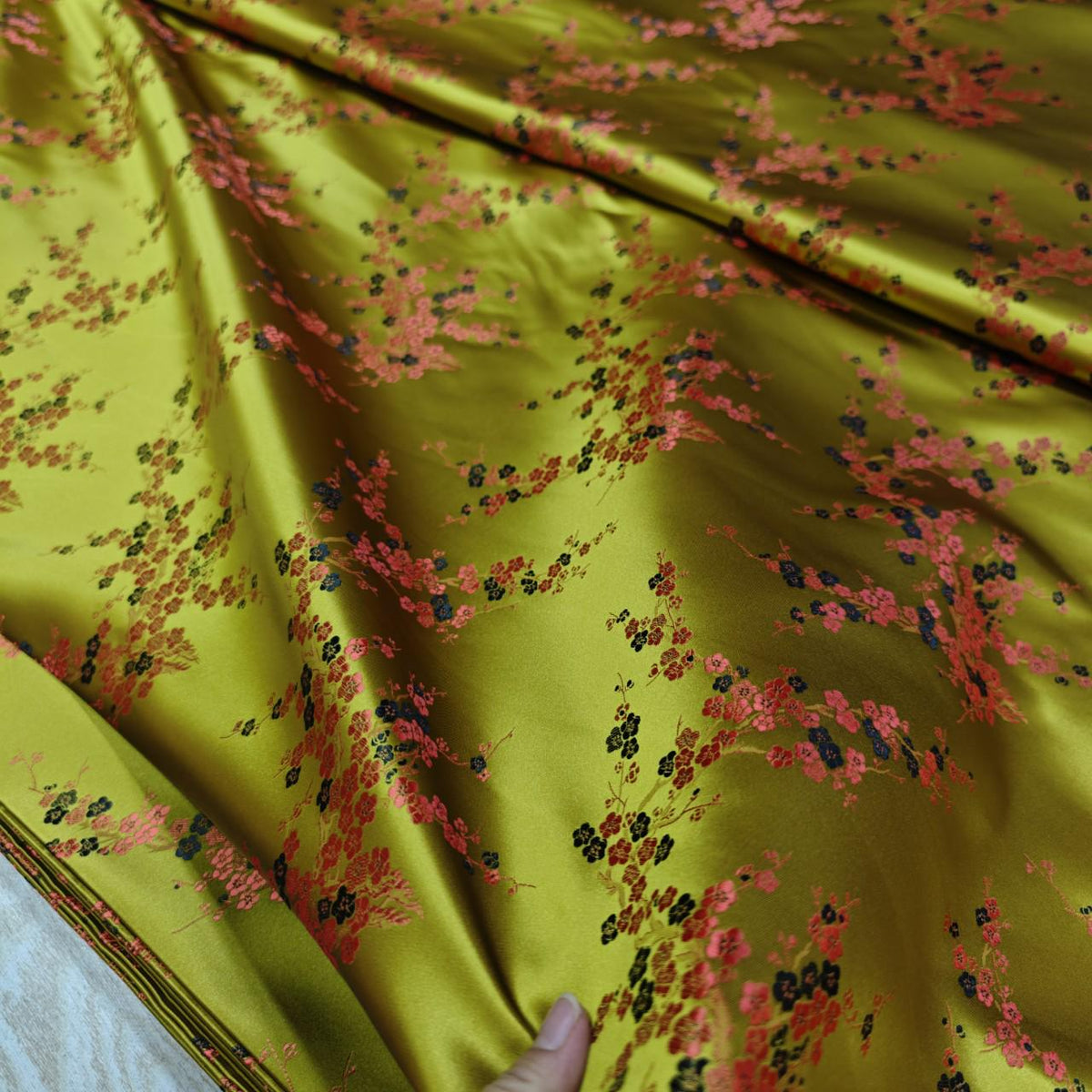 Gold Plum Blossom Brocade Satin Fabric, Chinese Silk Fabric for Cheongsam Qipao, Vests, Sachets, DIY Sewing by the Yard - Poppylollipop