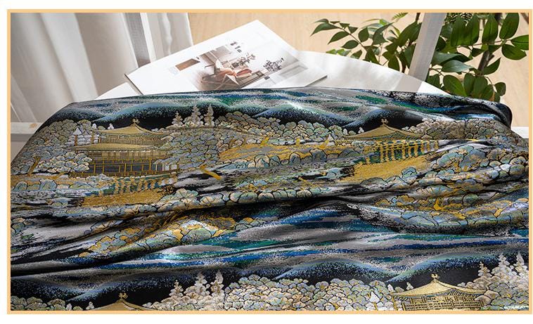 Pavilion Landscape Brocade Jacquard Fabric, 3D Scenic Woven Textile, 2 Colors for Qipao, Hanfu, Jackets, Bags and Sewing, 59"W