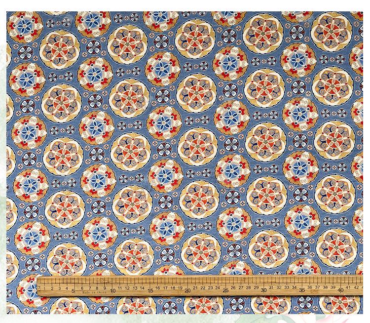 Blue Ornamental Medallion Print Cotton Fabric, Baoxiang Floral Textile for Dresses, Quilting, Bags, Crafts and Sewing (59 inch)