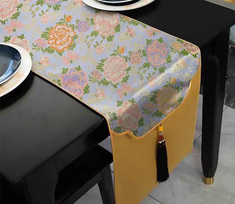 Peony Brocade Jacquard Fabric, Gold Thread Floral Woven Textile for Table Runners, Tea Mats, Bags, Decor and Sewing, 57"