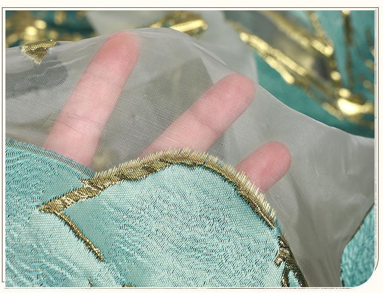 Aqua Gold Metallic Clipped Jacquard Fabric, Sheer Base Oversized Floral Woven Textile for Dresses, Gowns, Jackets and Sewing, 55" - Poppylollipop