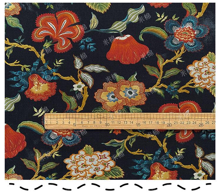 Black Multicolor Floral High-Density Twill Fabric, Double-Layer Printed Textile for Dresses, Jackets, Bags, Home Decor and Sewing, 59"Wide - Poppylollipop