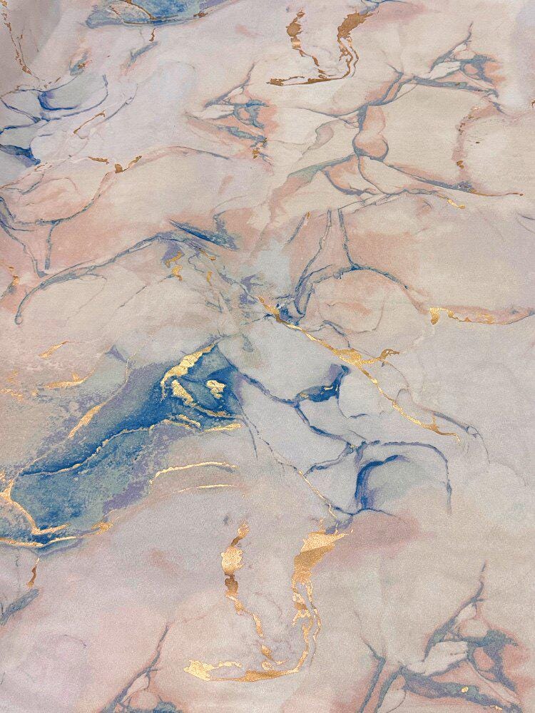Gold Foil Marble Print Fabric, Soft Drapey Abstract Watercolor Textile, Lightweight Woven Material for Dresses, Blouses & Hanfu Skirts, 59"W
