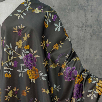 Gold Thread Jacquard Fabric: White Deer Embossed Weave, 64" Wide
