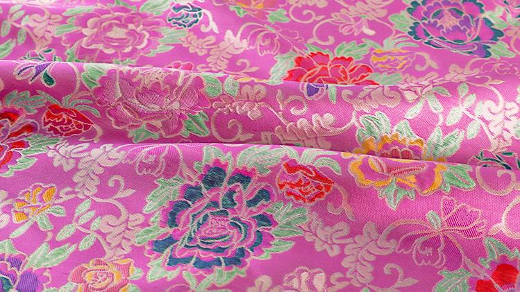 Hot Pink Floral Brocade Fabric: Gold Thread Kimono Nishijin (59"W)