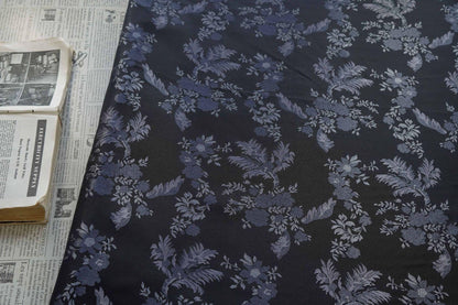 Luxury European-Style Black Jacquard Fabric with Floral Pattern, 62"Wide