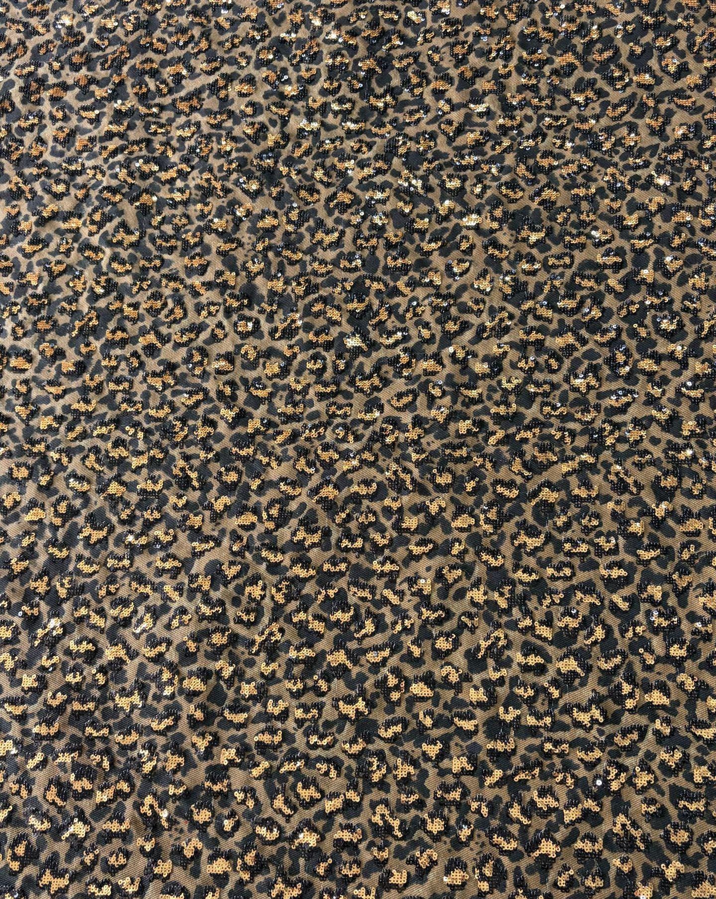 Leopard Print Cotton Denim Fabric ��� Sequin Embroider" Wide